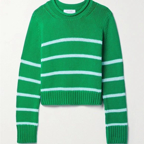 La Ligne x Sakara Mini Marina Striped Cotton Sweater in Kelly Green White, XL - Picture 4 of 11